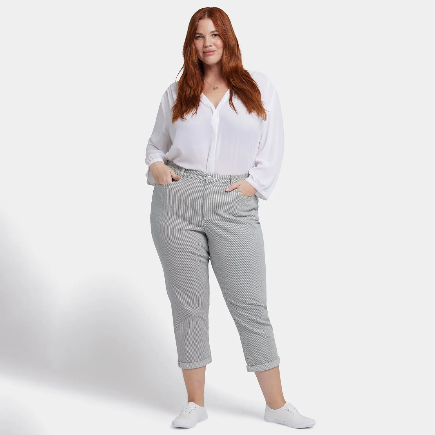 NYDJ Chloe Skinny Capri Jeans Plus Luarca Stripe Capri Blau Gestreift