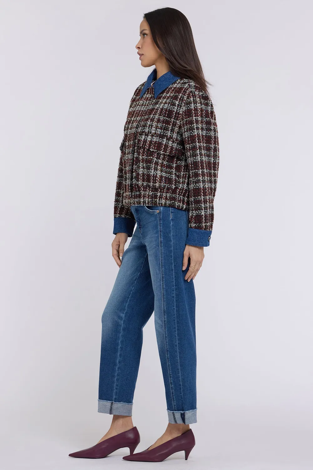NYDJ Tweed Baseball Jacke Schwarz Multi Metallic