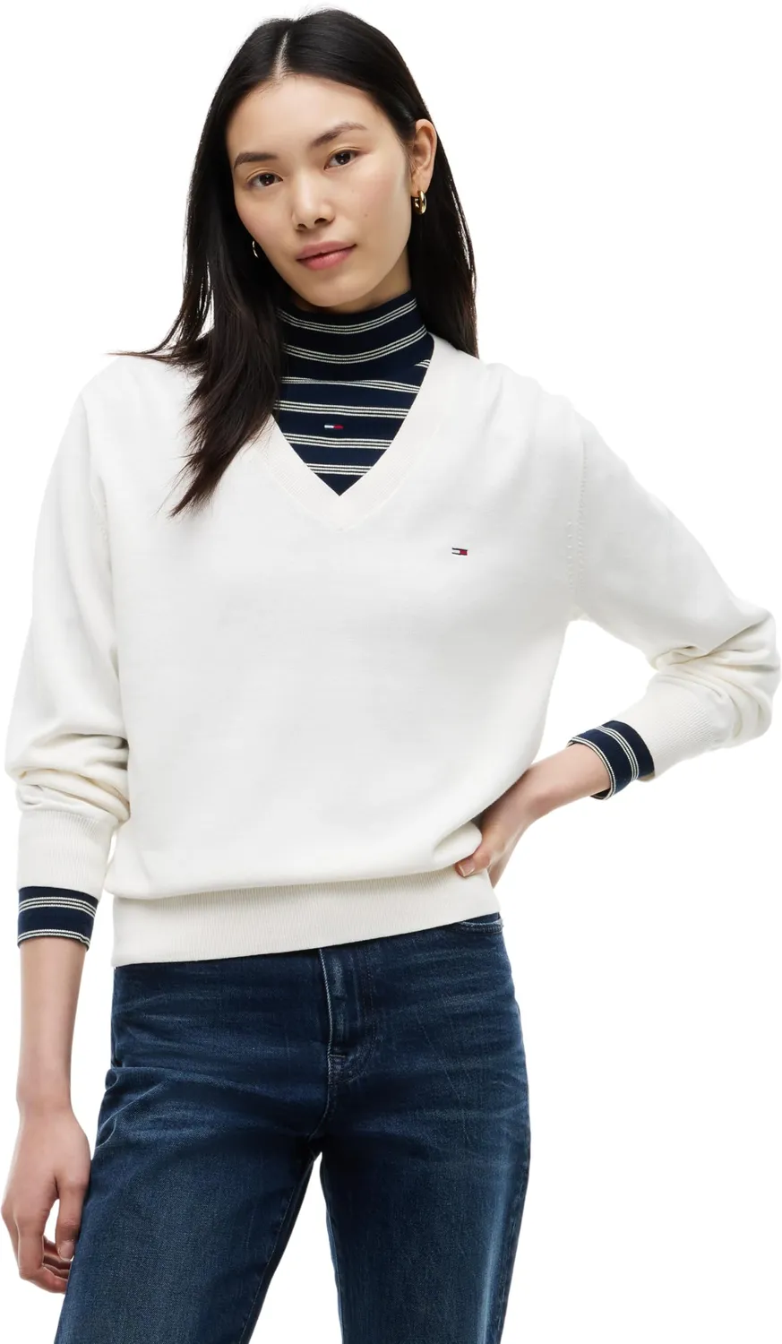 Tommy Jeans Essential DW0DW23362 V-Pullover Weiß XL Strick