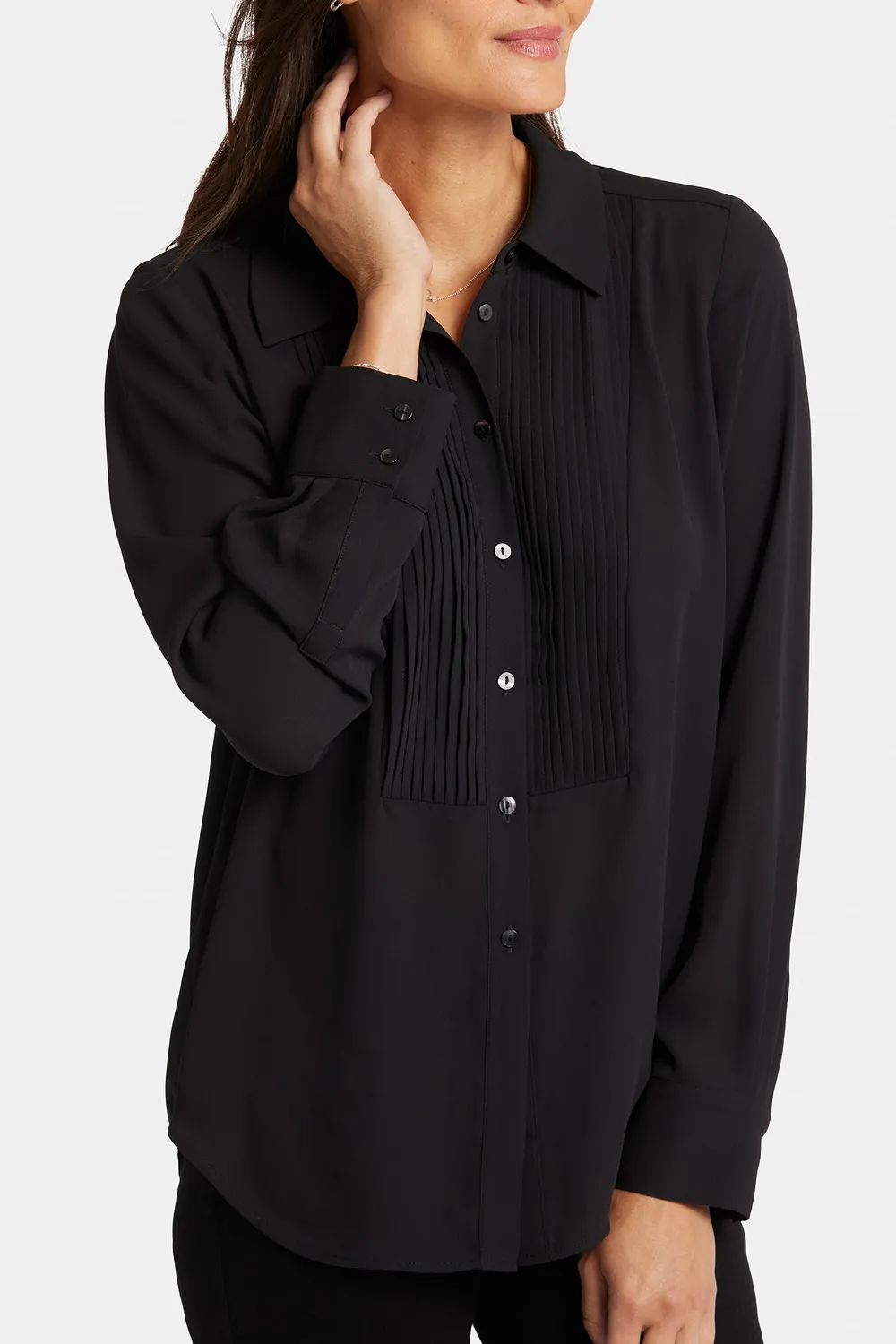 NYDJ Tuxedo Blouse Bluse Schwarz Langarm Kragen