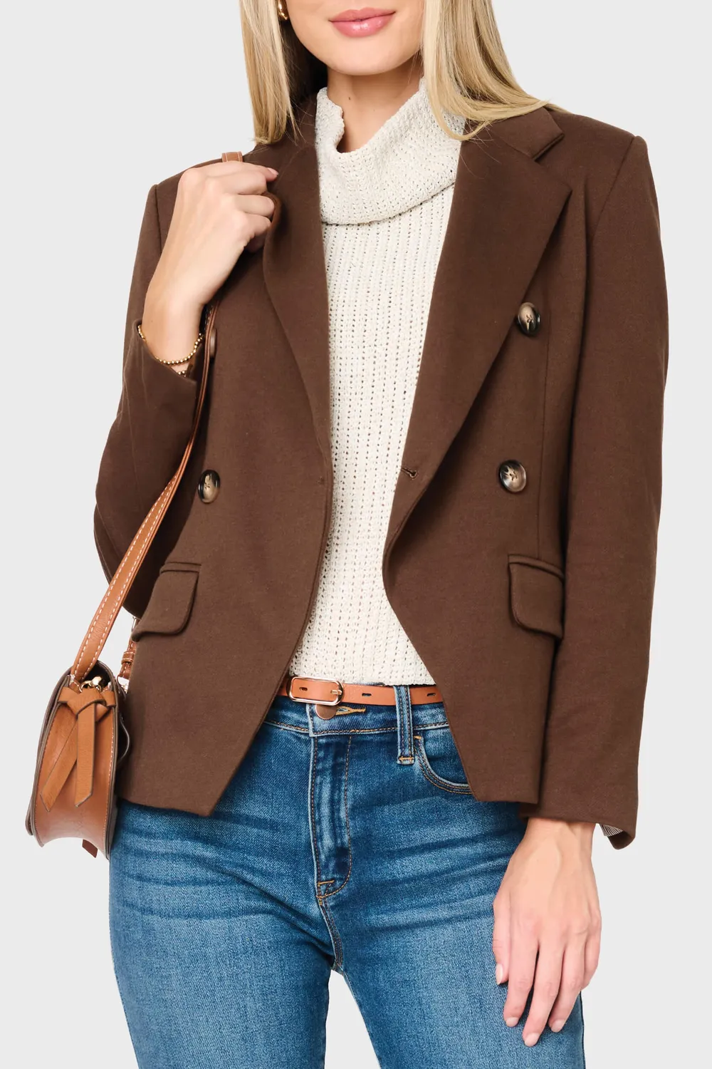 Gibsonlook Double Breasted Blazer Tuscan Saddle Stretch