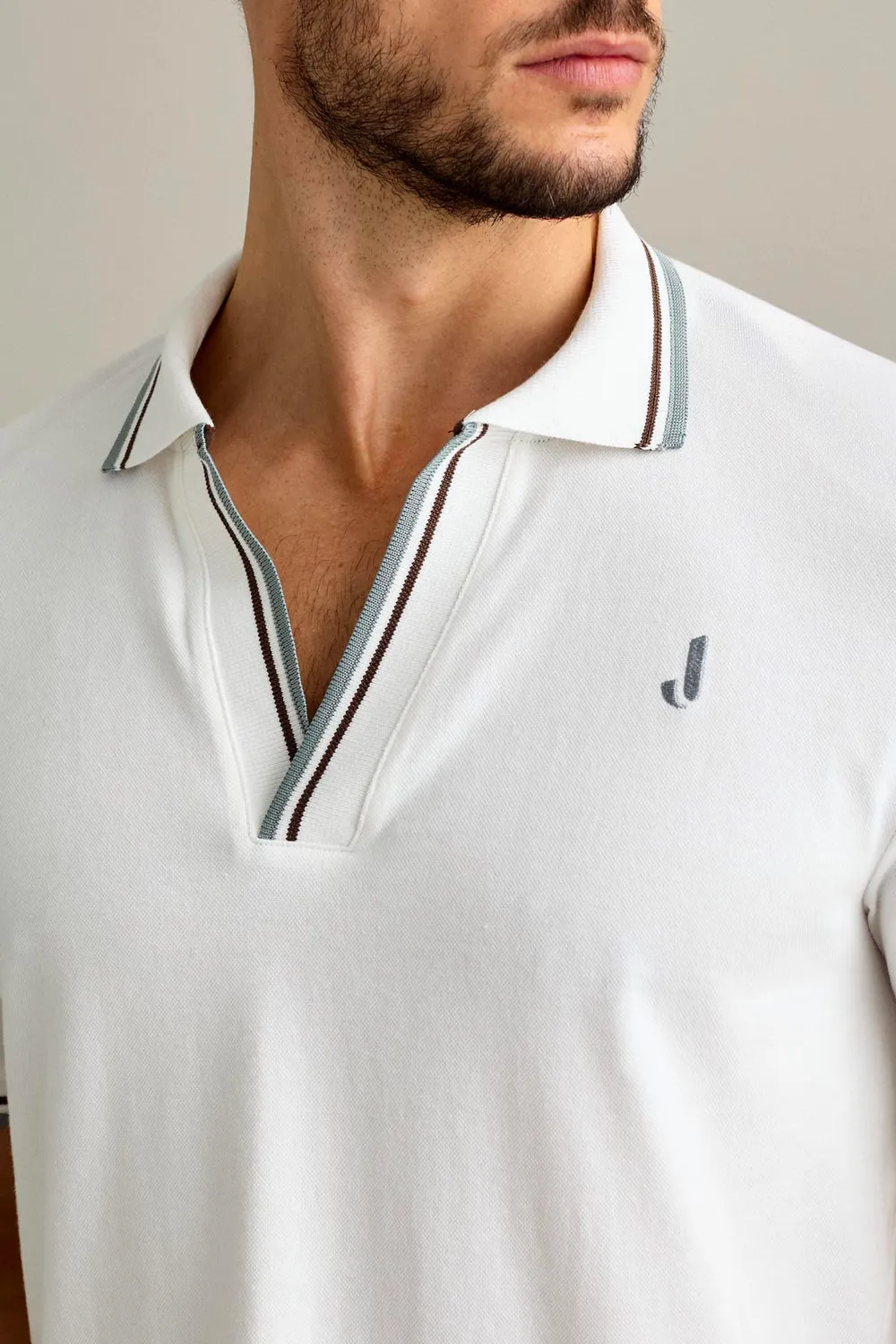 Jeckerson Polo V-Ausschnitt Poloshirt weiß Piqué