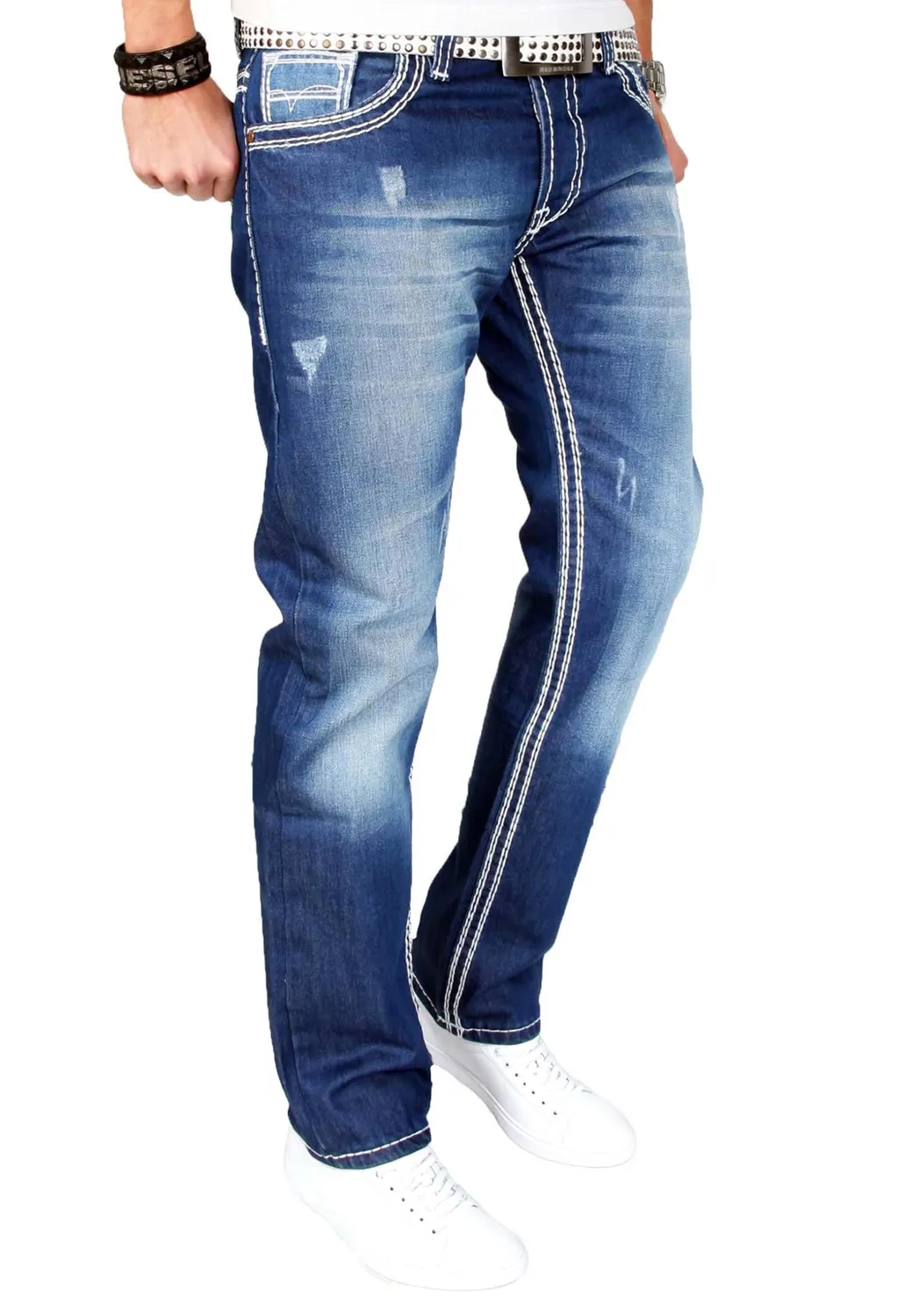 Alessandro Salvarini AS011 Herren Jeans Regular Blau Stonewash 42W/36L