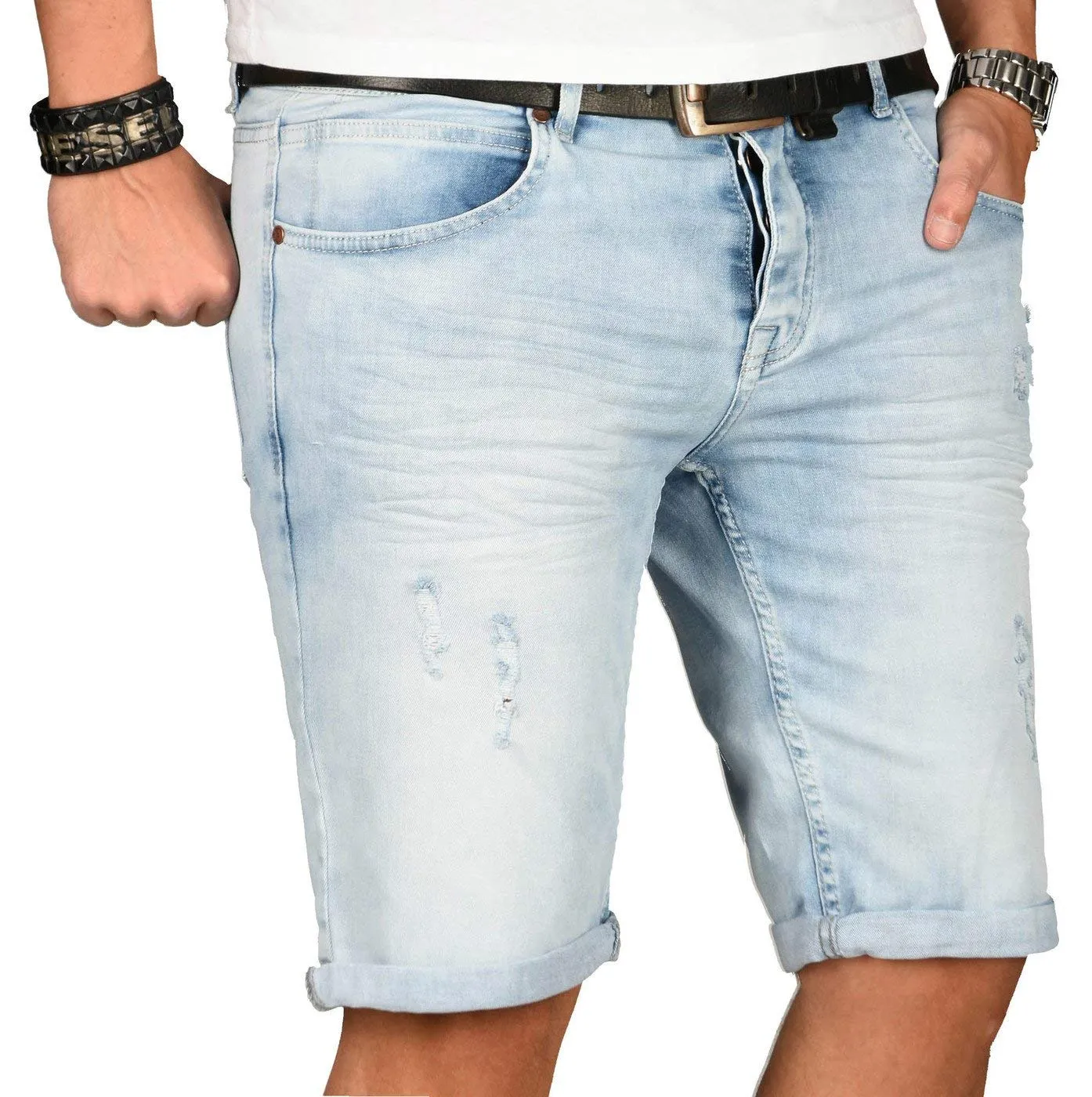 Alessandro Salvarini Herren Jeansshorts Slim Dunkelblau Used 30W