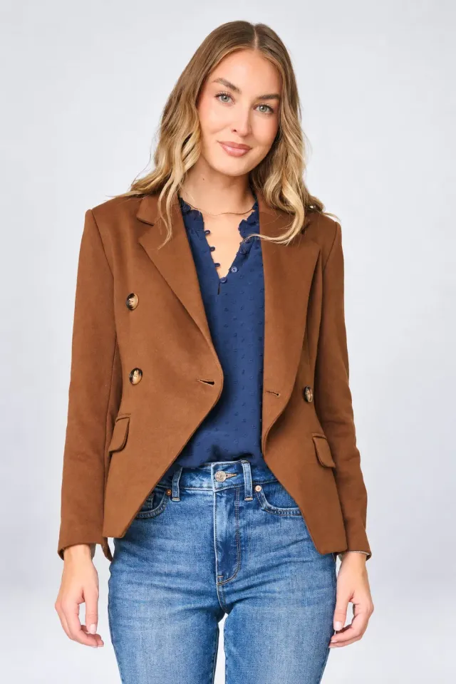 Gibsonlook Double Breasted Blazer Tuscan Saddle Stretch