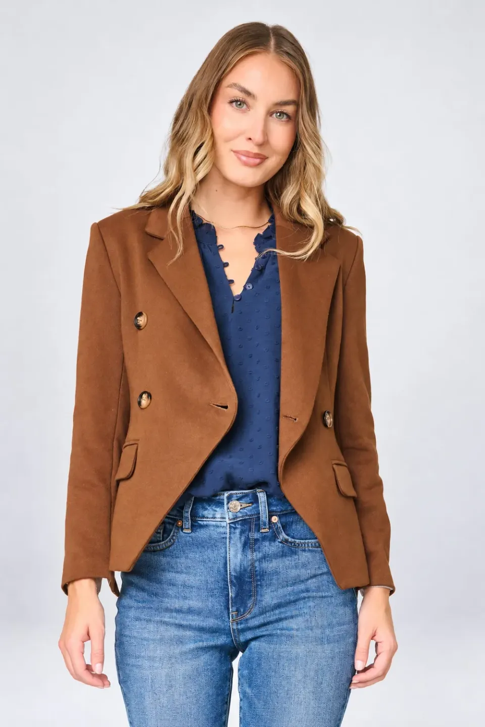Gibsonlook Double Breasted Blazer Tuscan Saddle Stretch