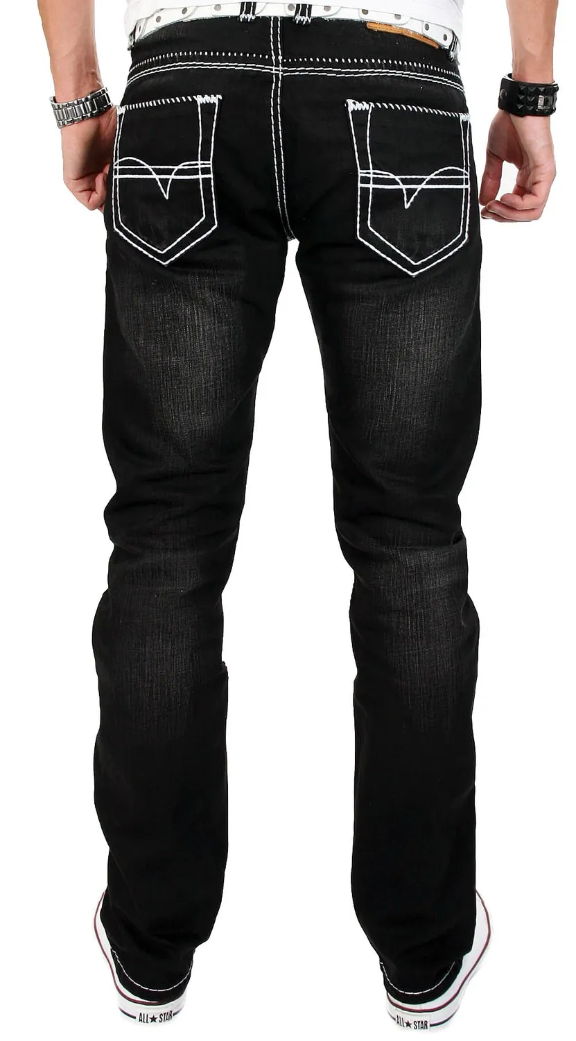 Alessandro Salvarini AS001 Herren Jeans Schwarz Regular Straight