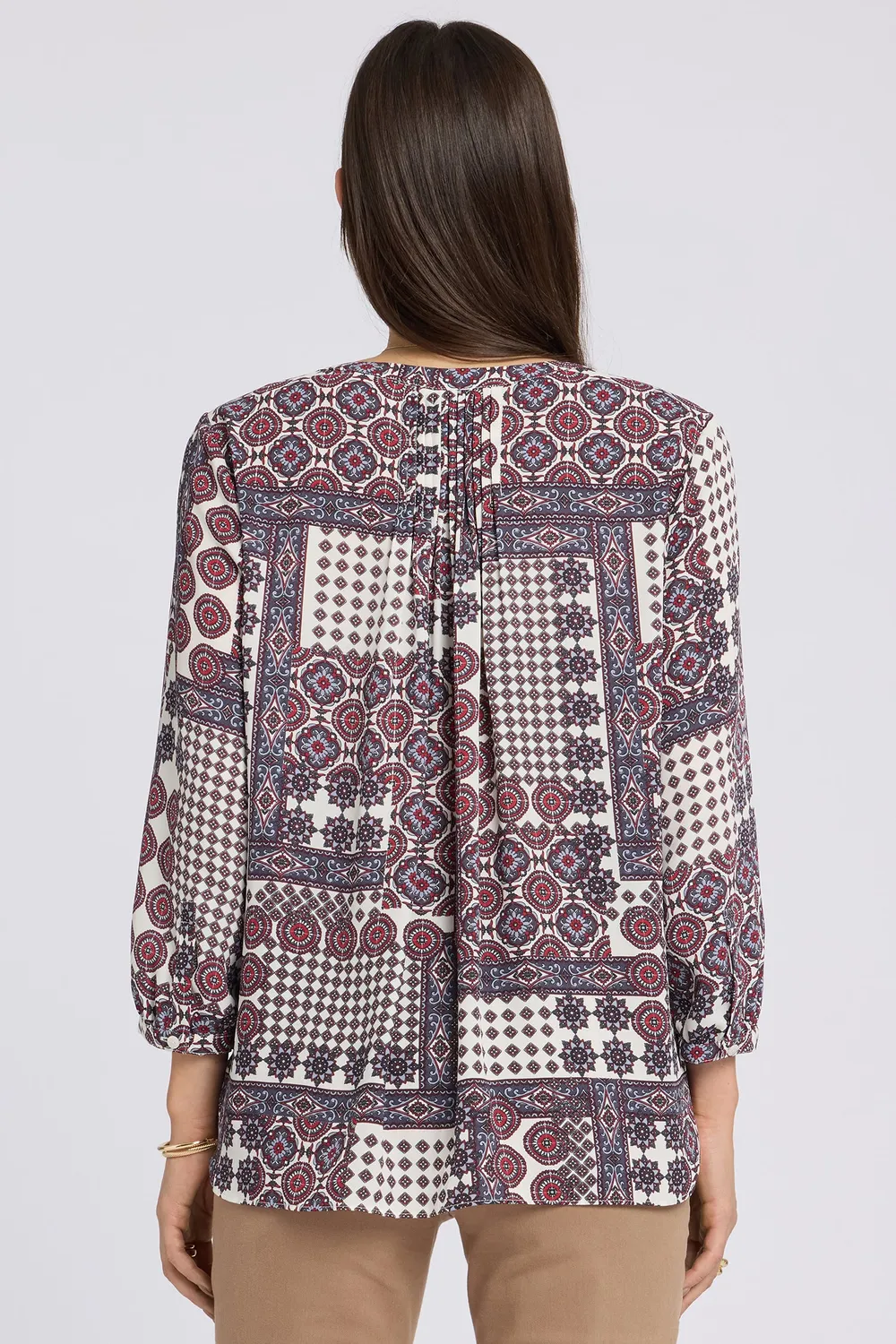 NYDJ Pintuck Bluse Vintage Patchwork 3/4-Arm recycelt