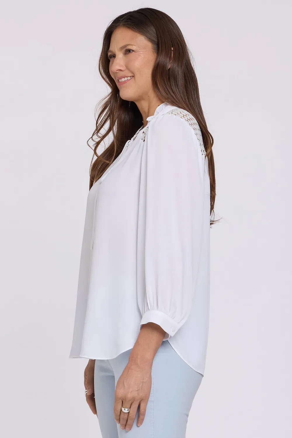 NYDJ Lorelei Lace Yoke Bluse Optic White Spitze