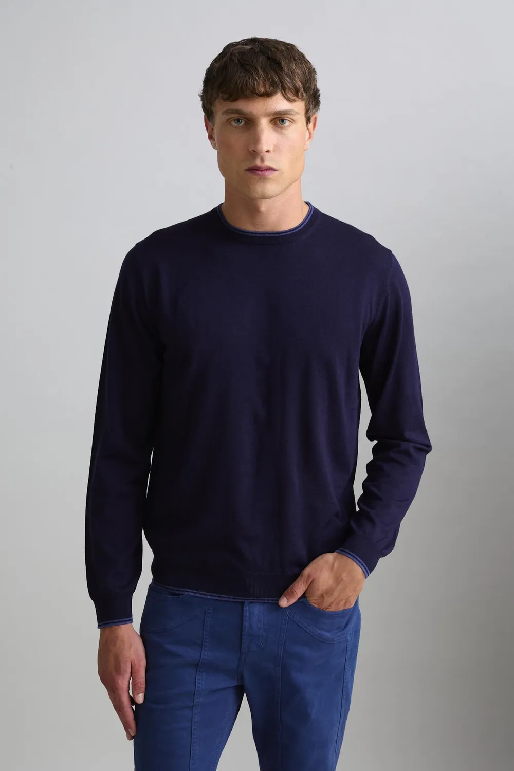 Jeckerson Girocollo Pullover Herren dunkelblau Wolle