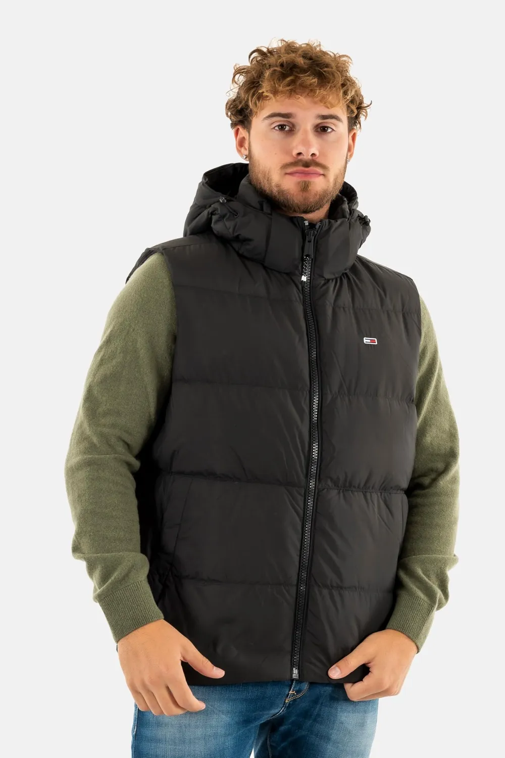 Tommy Jeans Essential Down Vest Herren Weste Schwarz Kapuze