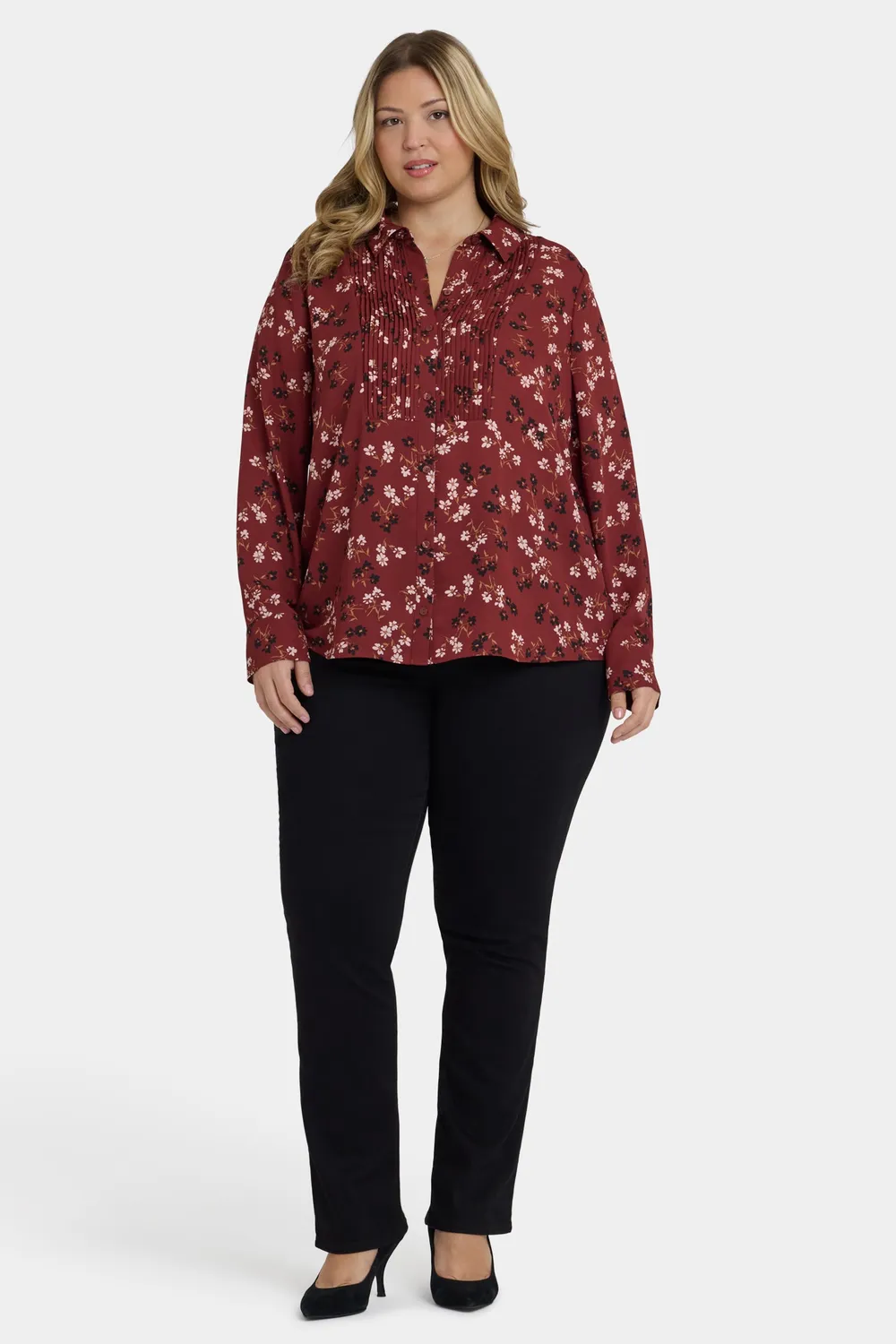 NYDJ Tuxedo Bluse Plus Bienvenue Rotblumig