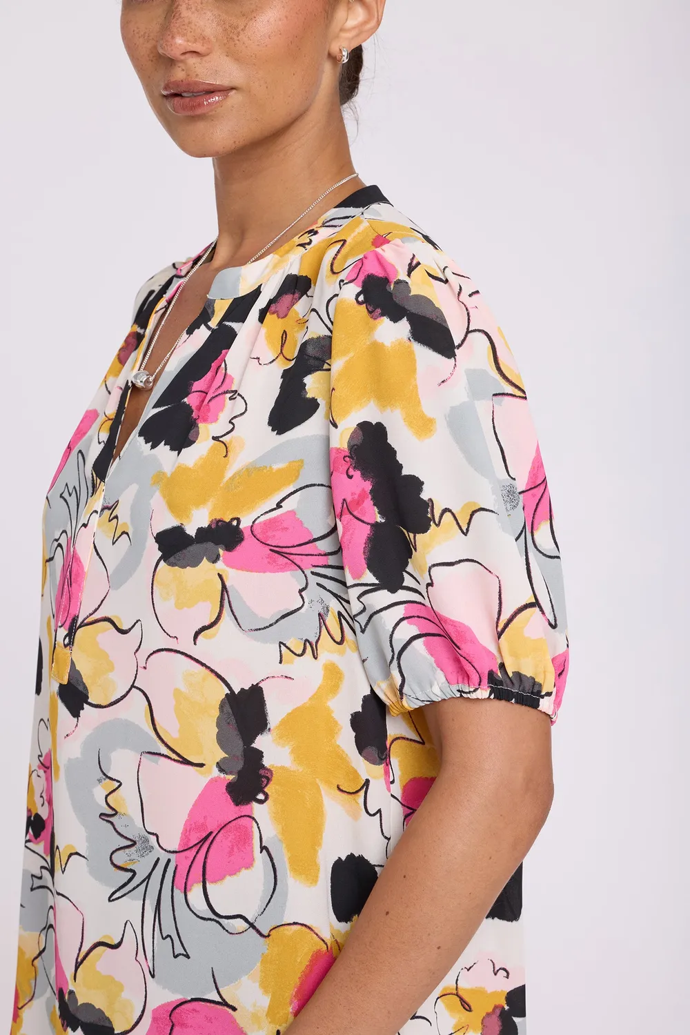 NYDJ Popover Bluse Puffärmel Floral Ballet Kurzarm