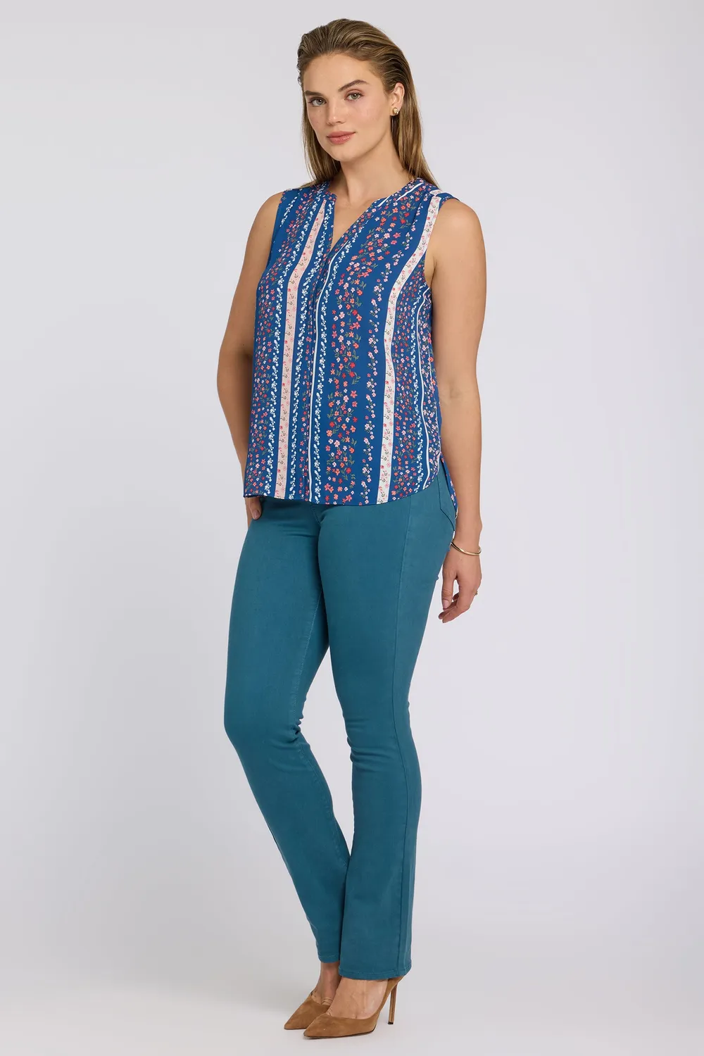 NYDJ Pintuck Ärmellose Bluse Floral Ribbons
