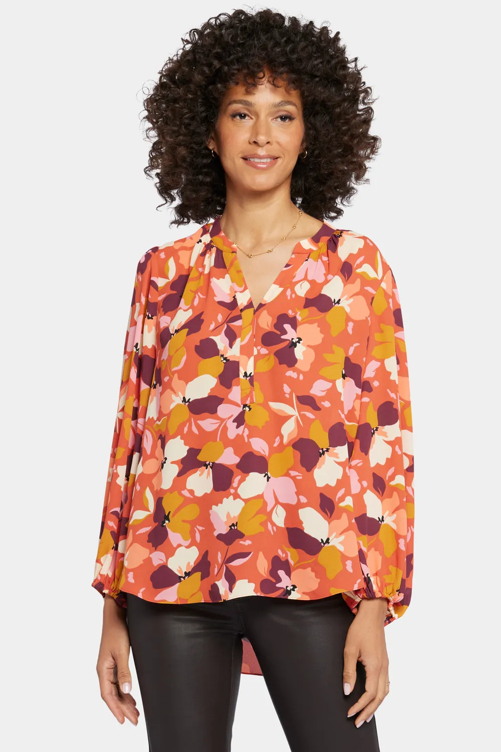 NYDJ Puff Sleeve Popover Top Gingervale Orange