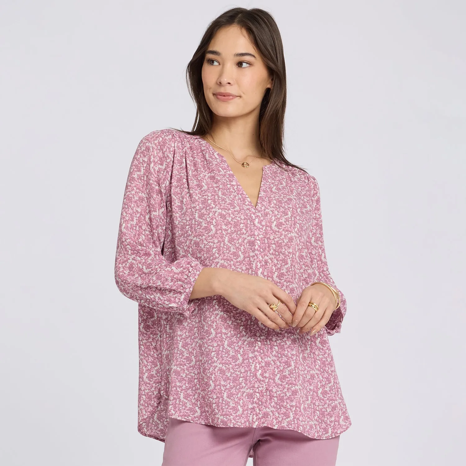 NYDJ Pintuck Bluse Destiny Ditsy rosa