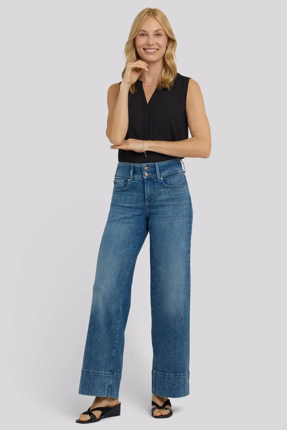 NYDJ Teresa Wide Leg Jeans Petite Breezy Palms Weit