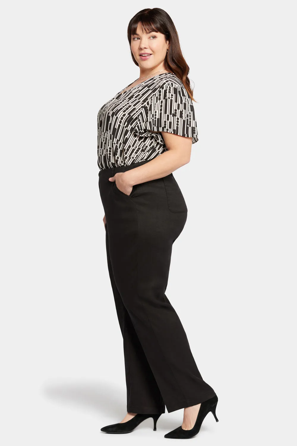 NYDJ Marilyn Straight Plus Hose Schwarz Leinen-Stretch