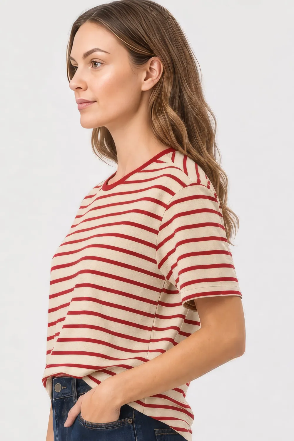 NYDJ Striped Ringer T-Shirt Red Stripe schmal