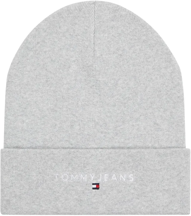 Tommy Jeans Linear Logo Beanie Mütze Grau Bio-Baumwolle