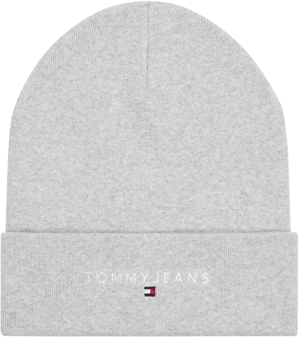 Tommy Jeans Linear Logo Beanie Mütze Grau Bio-Baumwolle