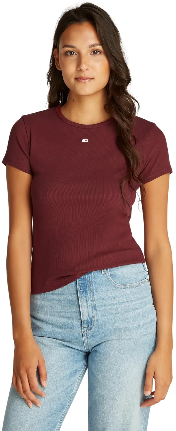 Tommy Jeans Essential Rib Slim Fit T-Shirt L Dunkelrot