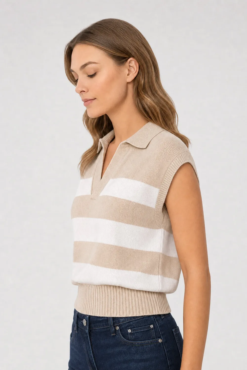 NYDJ x Elan Top ärmellos Beige Stripe Gr. L