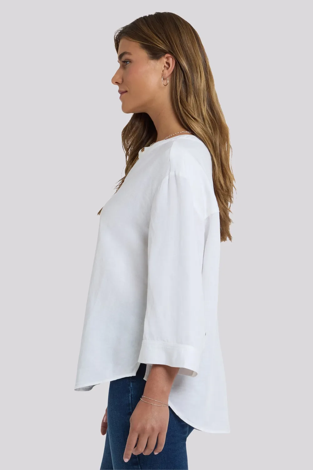 NYDJ Maggie Bluse Optic White Oversize Leinenmix