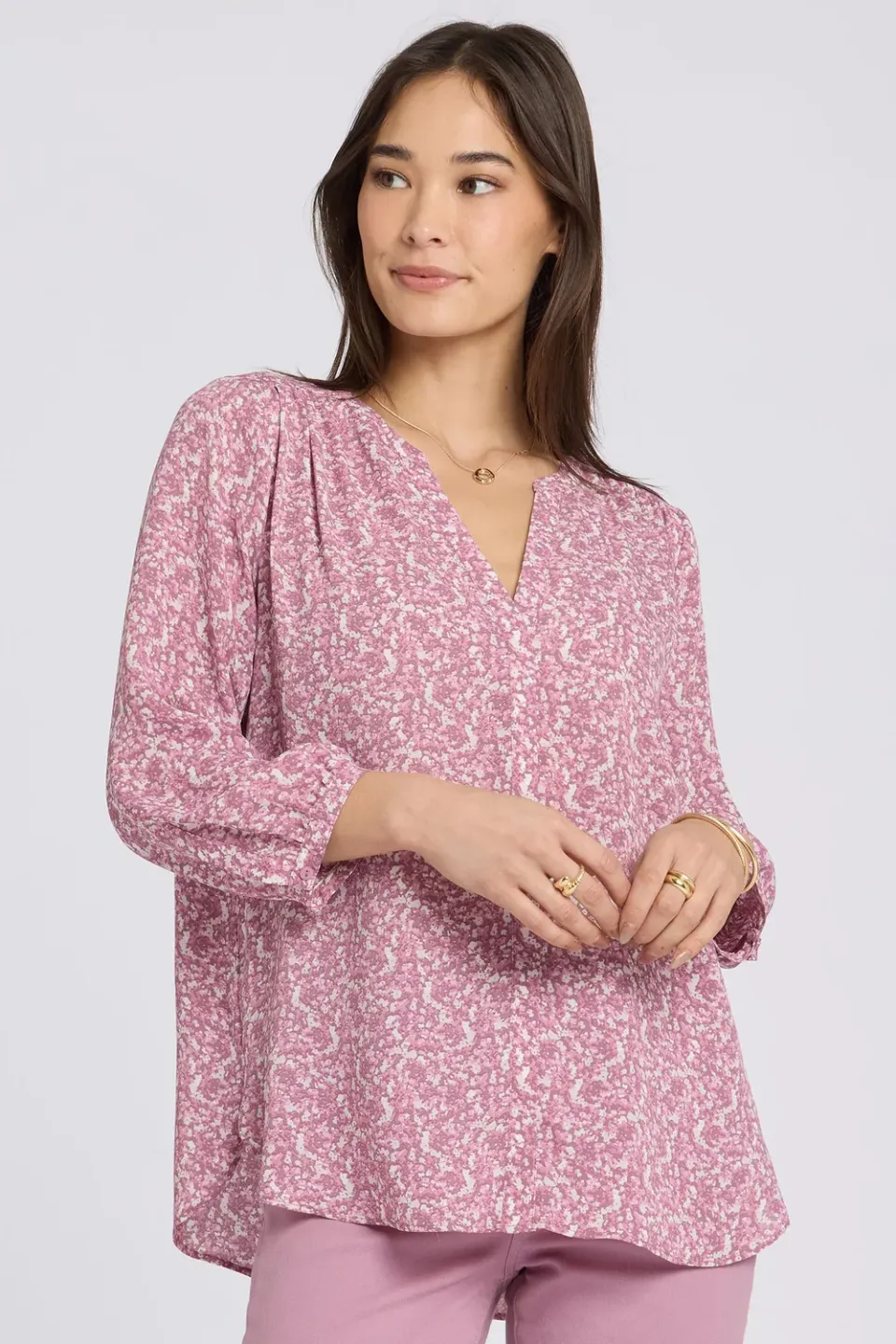 NYDJ Pintuck Bluse Destiny Ditsy rosa