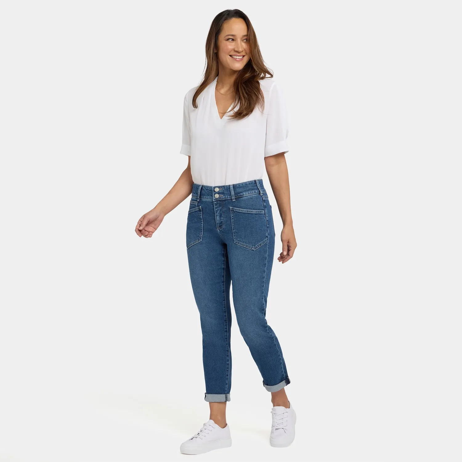 NYDJ Margot Girlfriend Petite Jeans Lake Notre-Dame blau