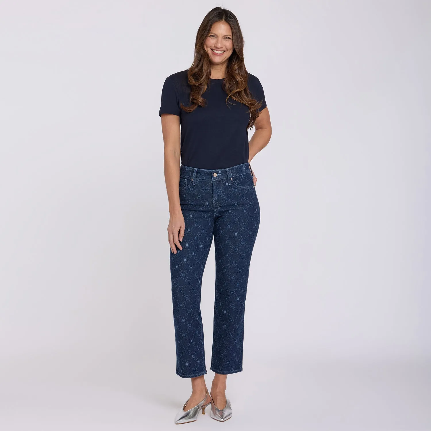 NYDJ Marilyn Straight Ankle Jeans Geo Flower Print