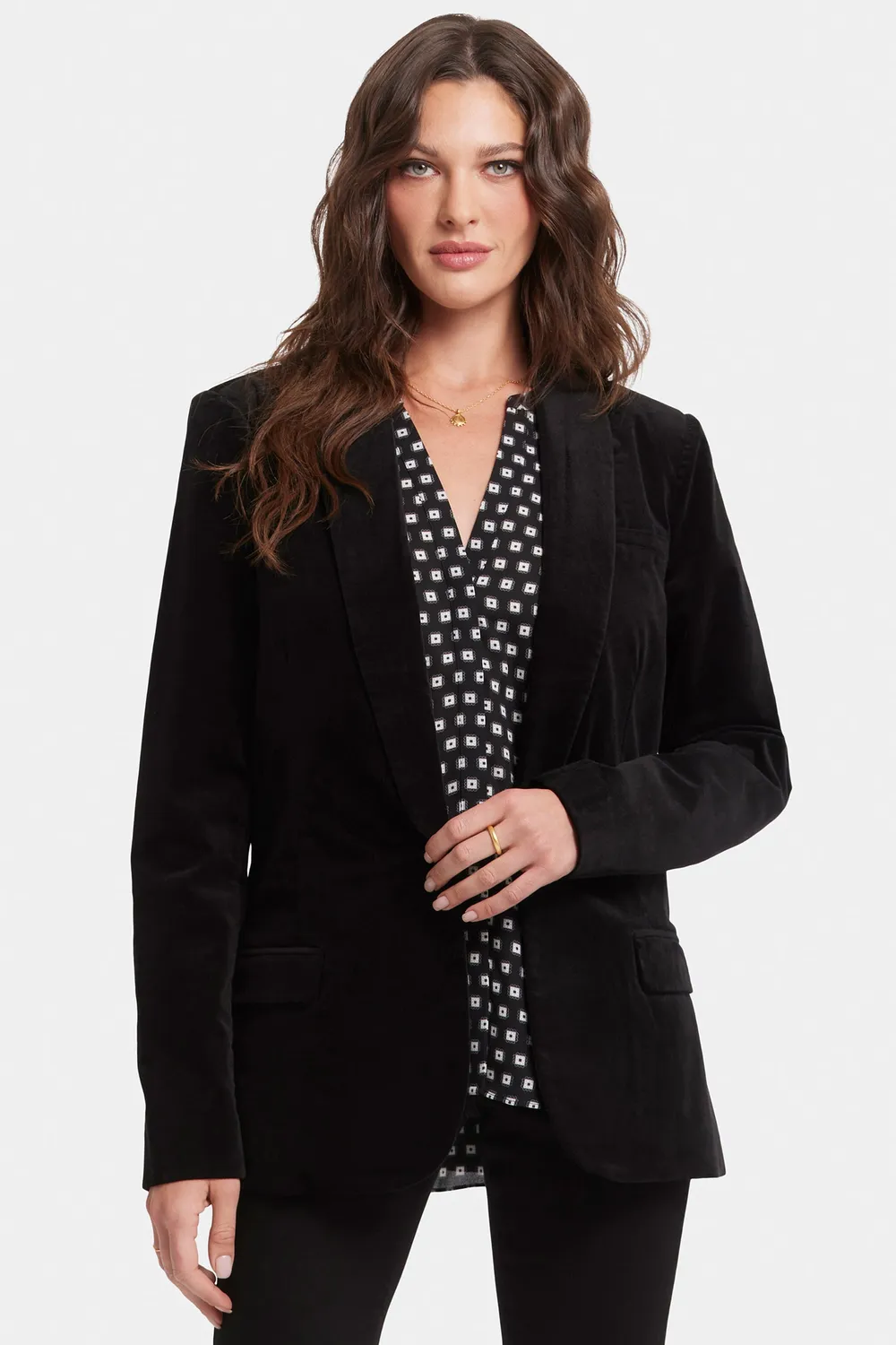 NYDJ Tuxedo Jacke Schwarz Velveteen Einreihig
