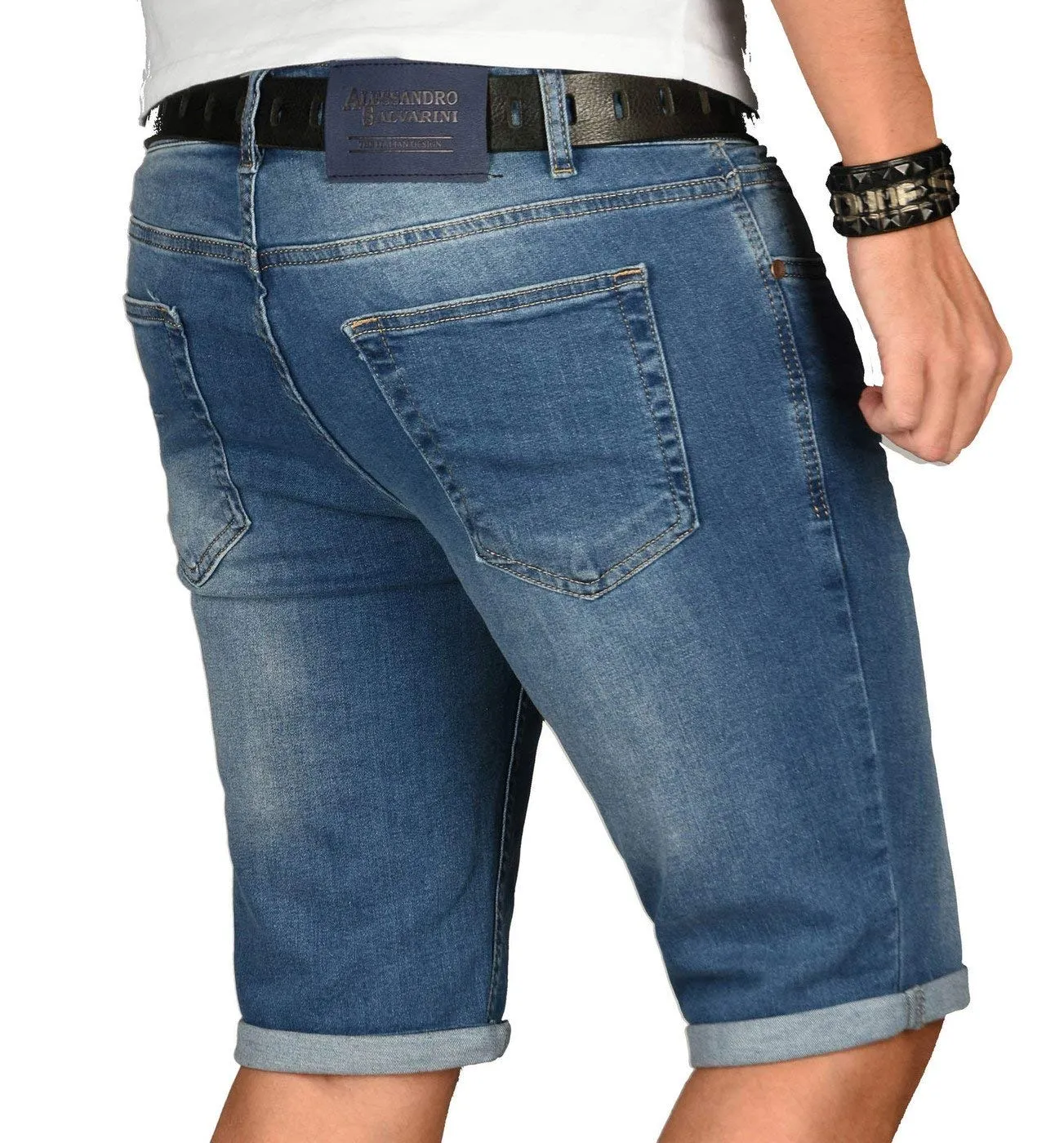 Alessandro Salvarini Designer Jeans Shorts Herren Schwarz Used W29