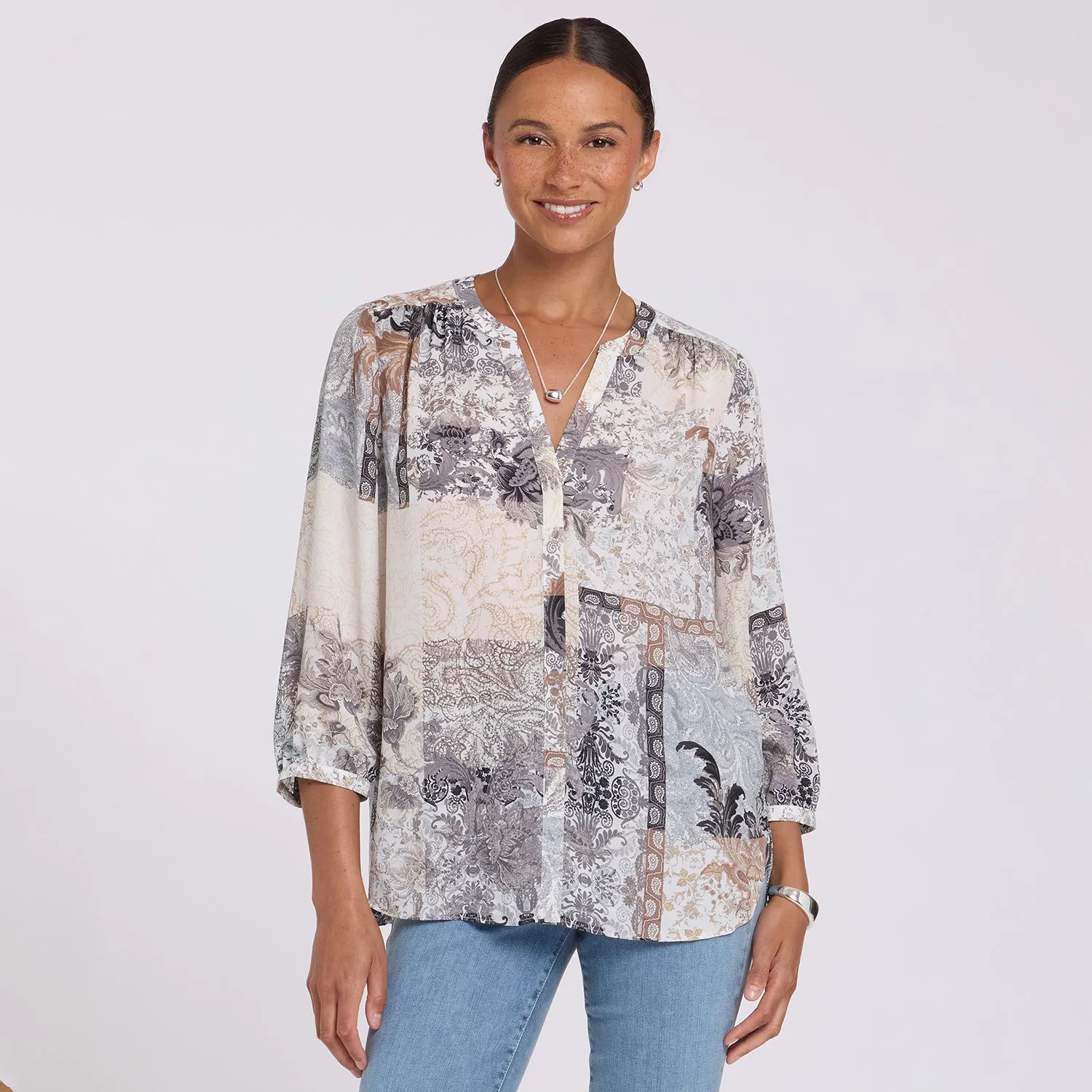 NYDJ Pintuck Bluse Saint-Yon grau