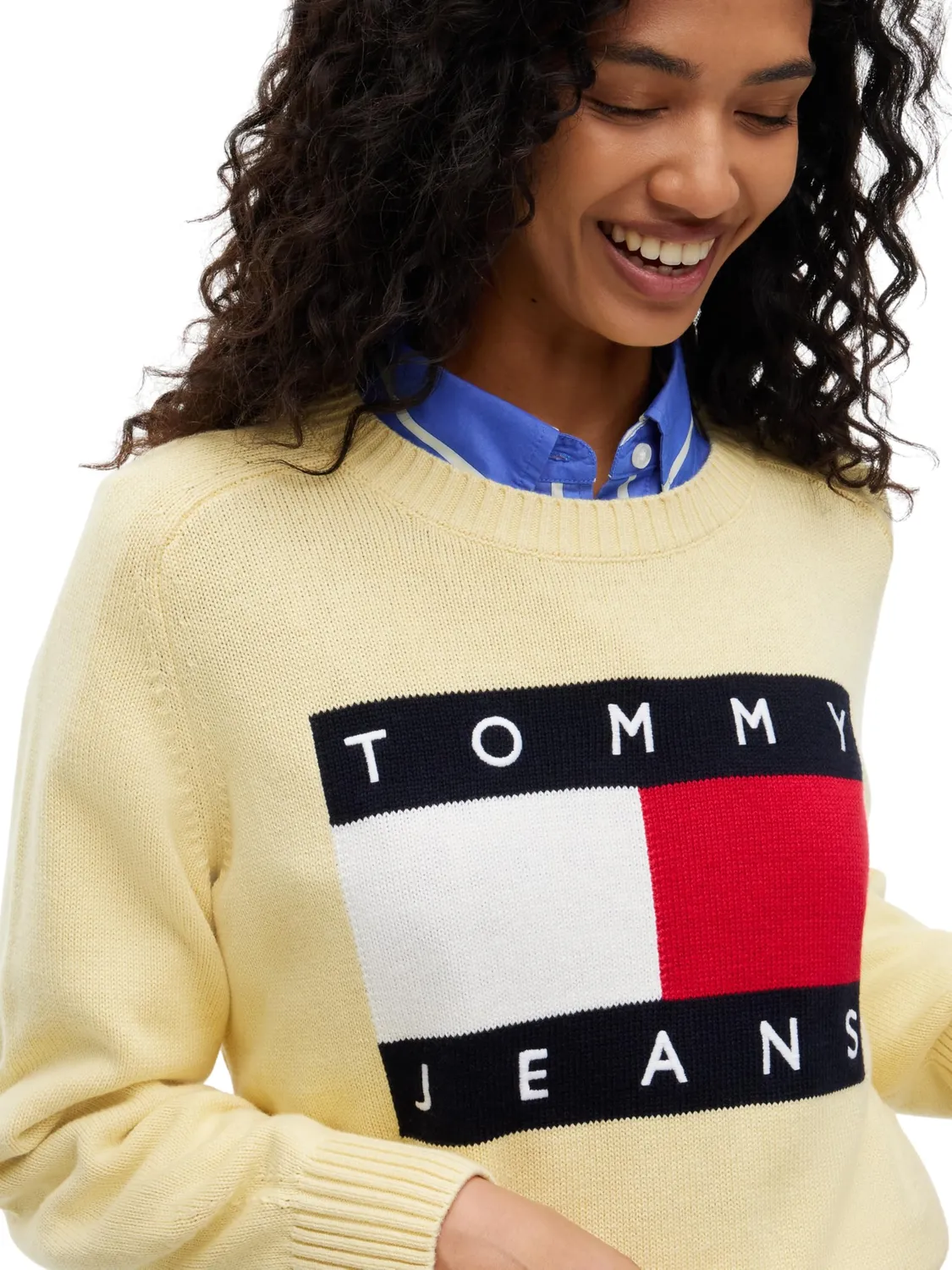 Tommy Jeans Flag DW0DW23450 Pullover Gelb Baumwollmix