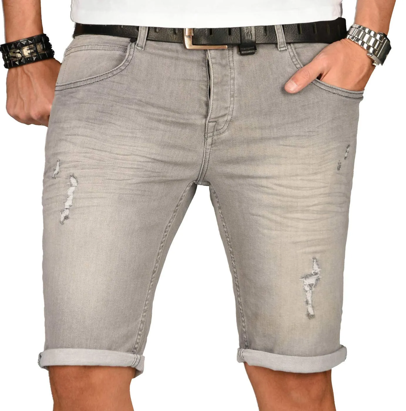 Alessandro Salvarini Designer Jeans Shorts Herren Blau Washed W30