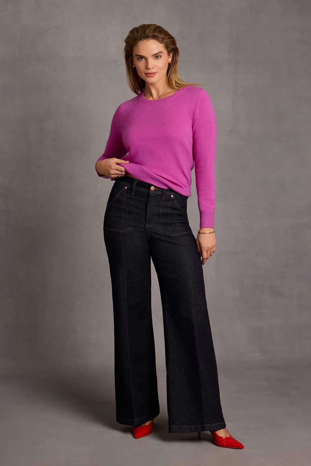 NYDJ Cashmere Essential Crewneck Pullover Dewberry Kaschmir