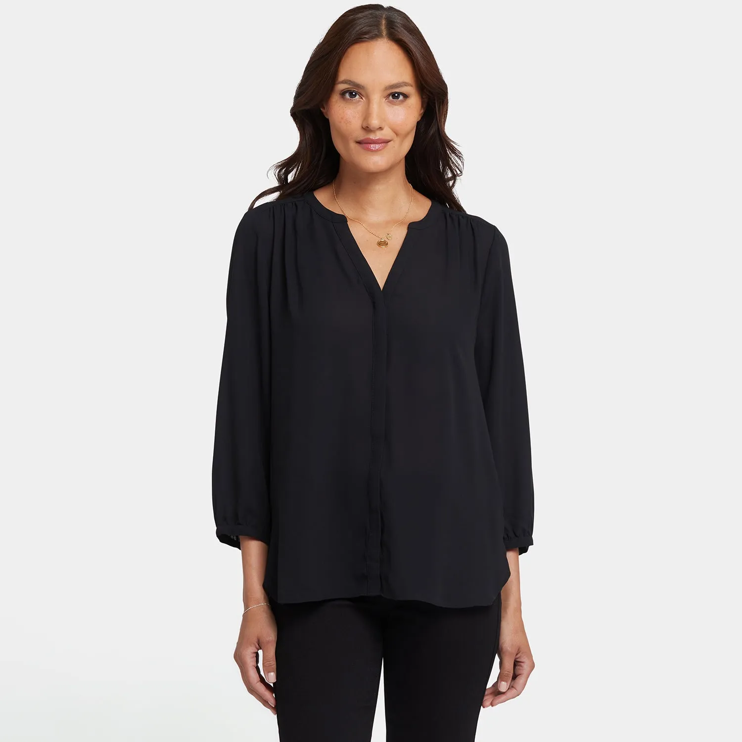 NYDJ Pintuck Bluse Petite Schwarz