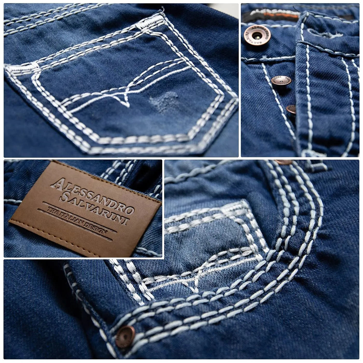 Alessandro Salvarini AS011 Herren Jeans Regular Blau Stonewash 42W/36L