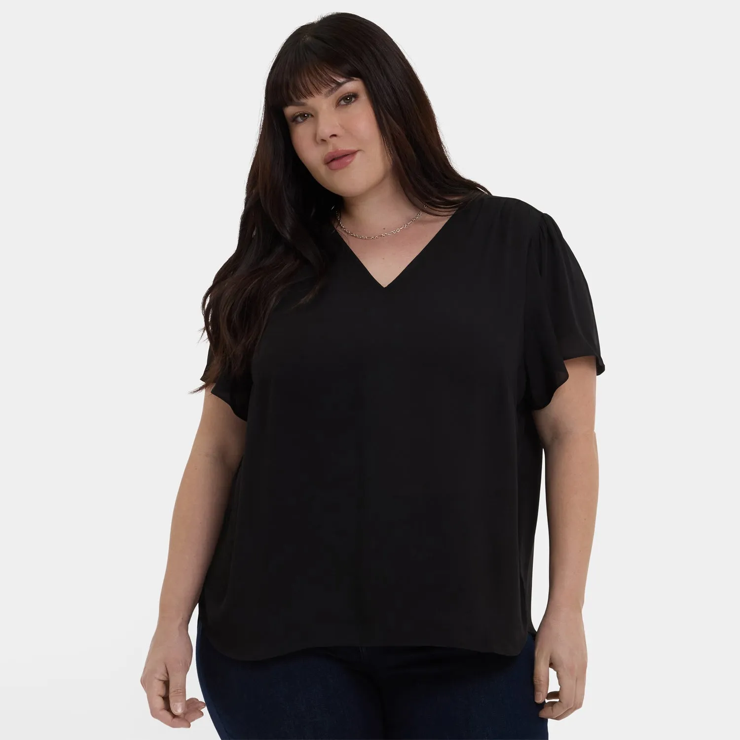 NYDJ Plus Bluse Schwarz Flutter Volant recycelt