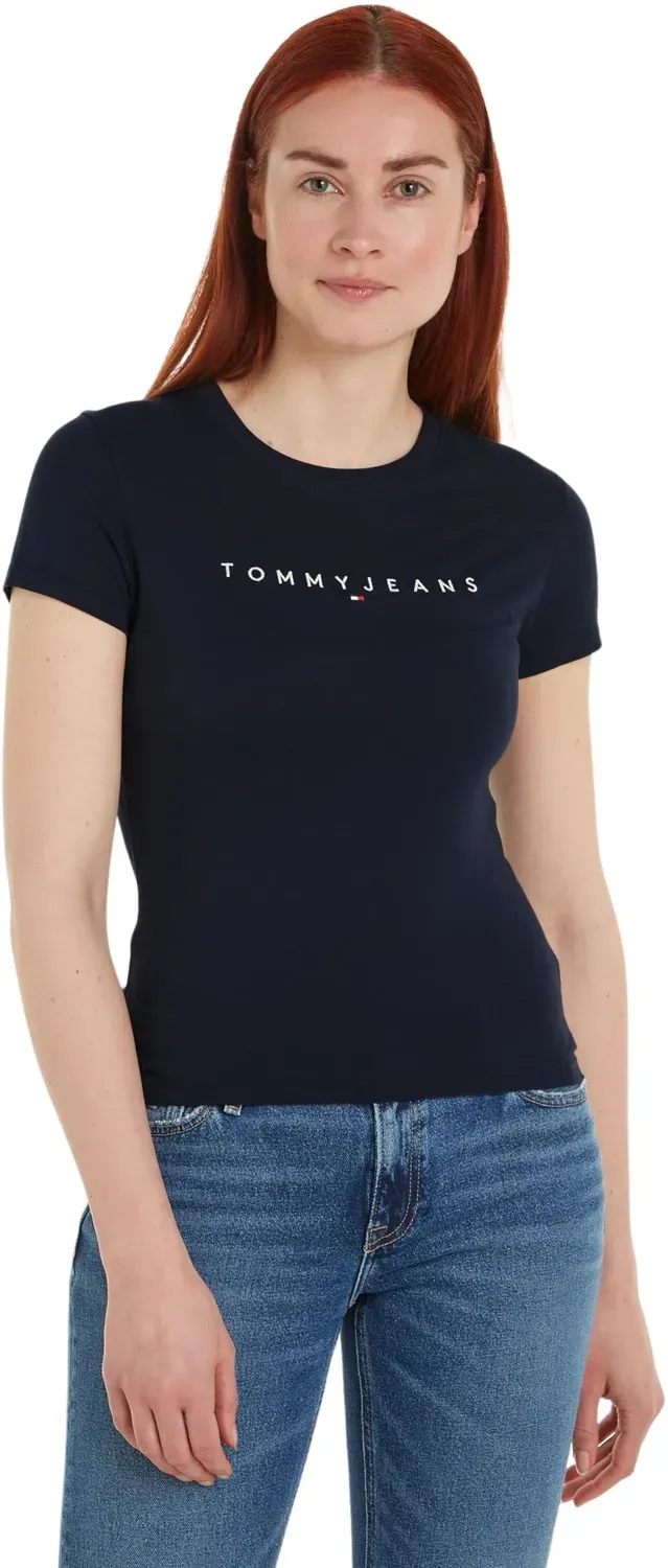 Tommy Jeans TJW Slim Linear Damen T-Shirt L Slim-Fit Weiß