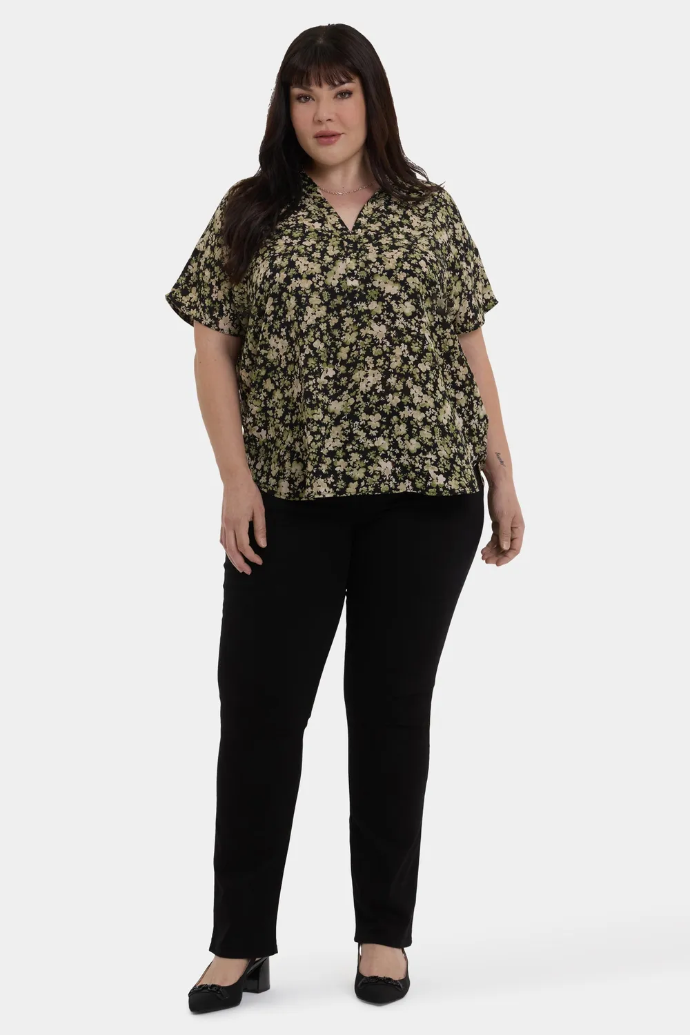 NYDJ Becky Kurzarm Bluse Plus Size Granada Garden leicht