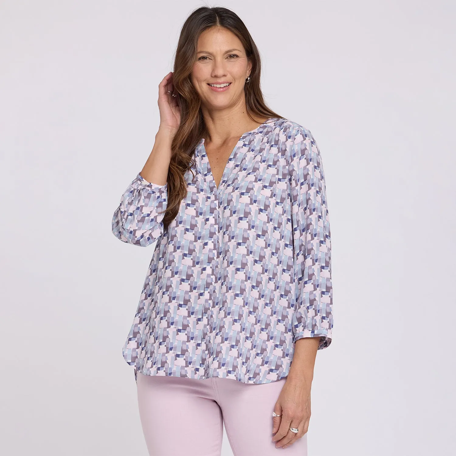 NYDJ Pintuck Bluse Aurora Abstract 3/4-Arm