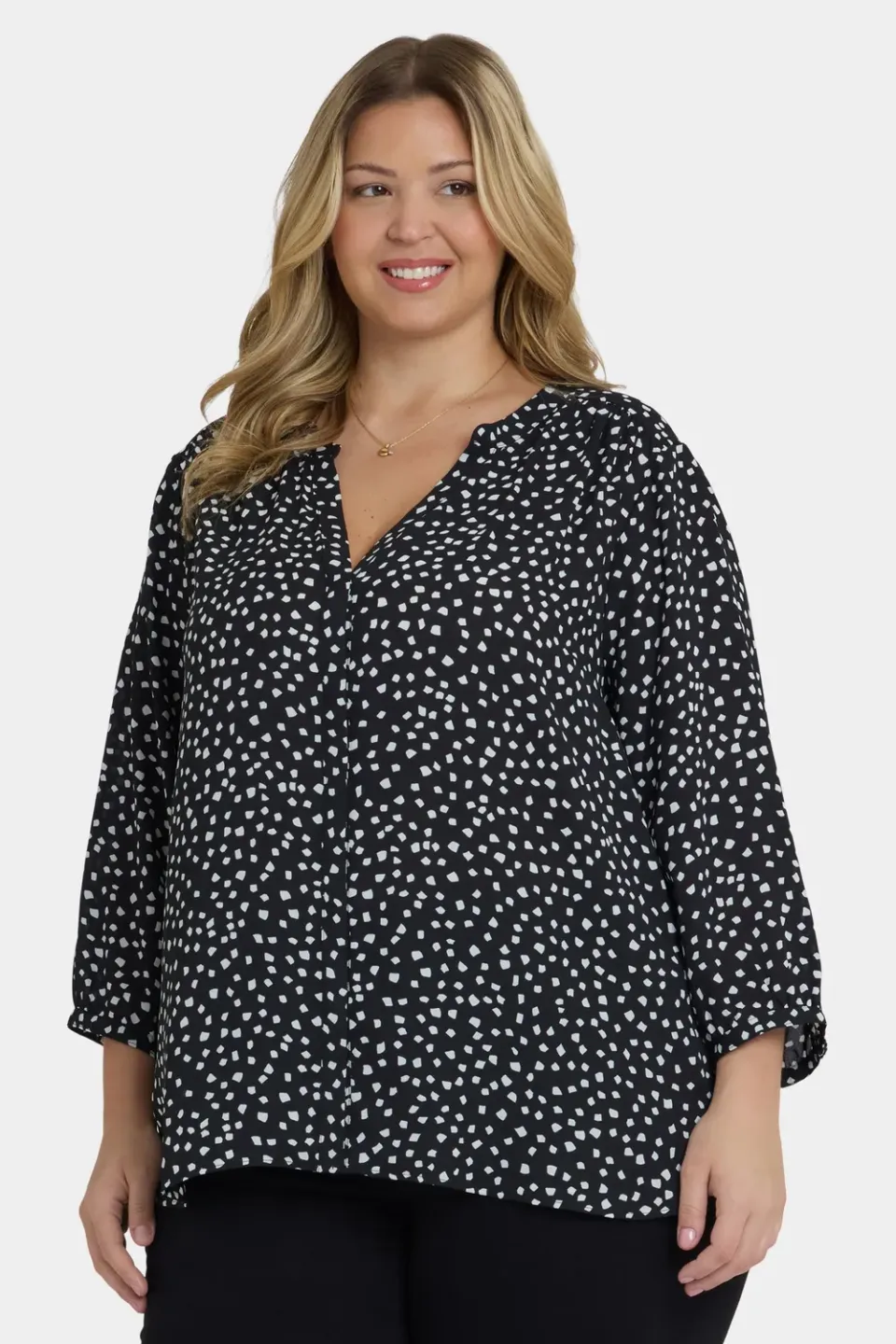 NYDJ Pintuck Bluse Plus Francoise Dots 3/4-Arm Punkte