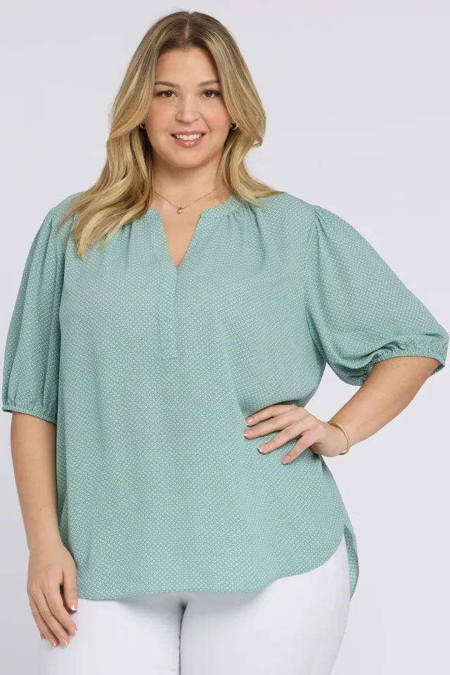 NYDJ Short Puff Sleeved Popover Bluse Valley of Daisies 0X