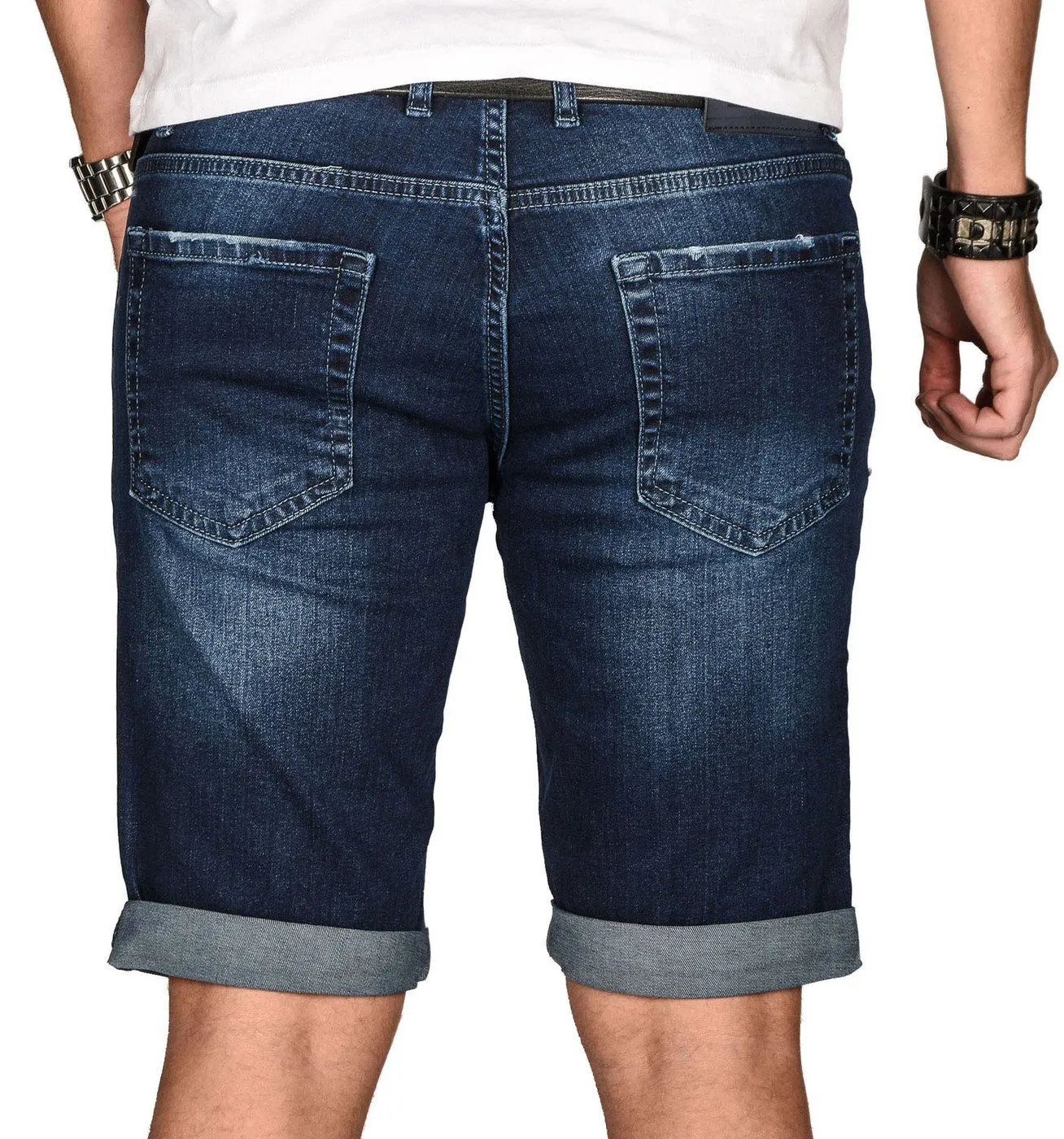 Alessandro Salvarini Jeansshorts Herren Slim Blau Used