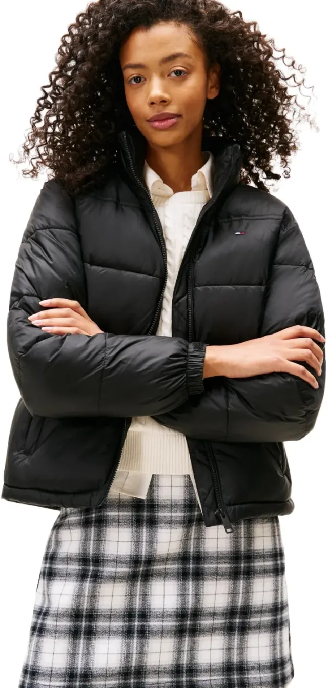 Tommy Jeans Pufferjacke Damen 2XL Schwarz Verstaubare Kapuze Winter