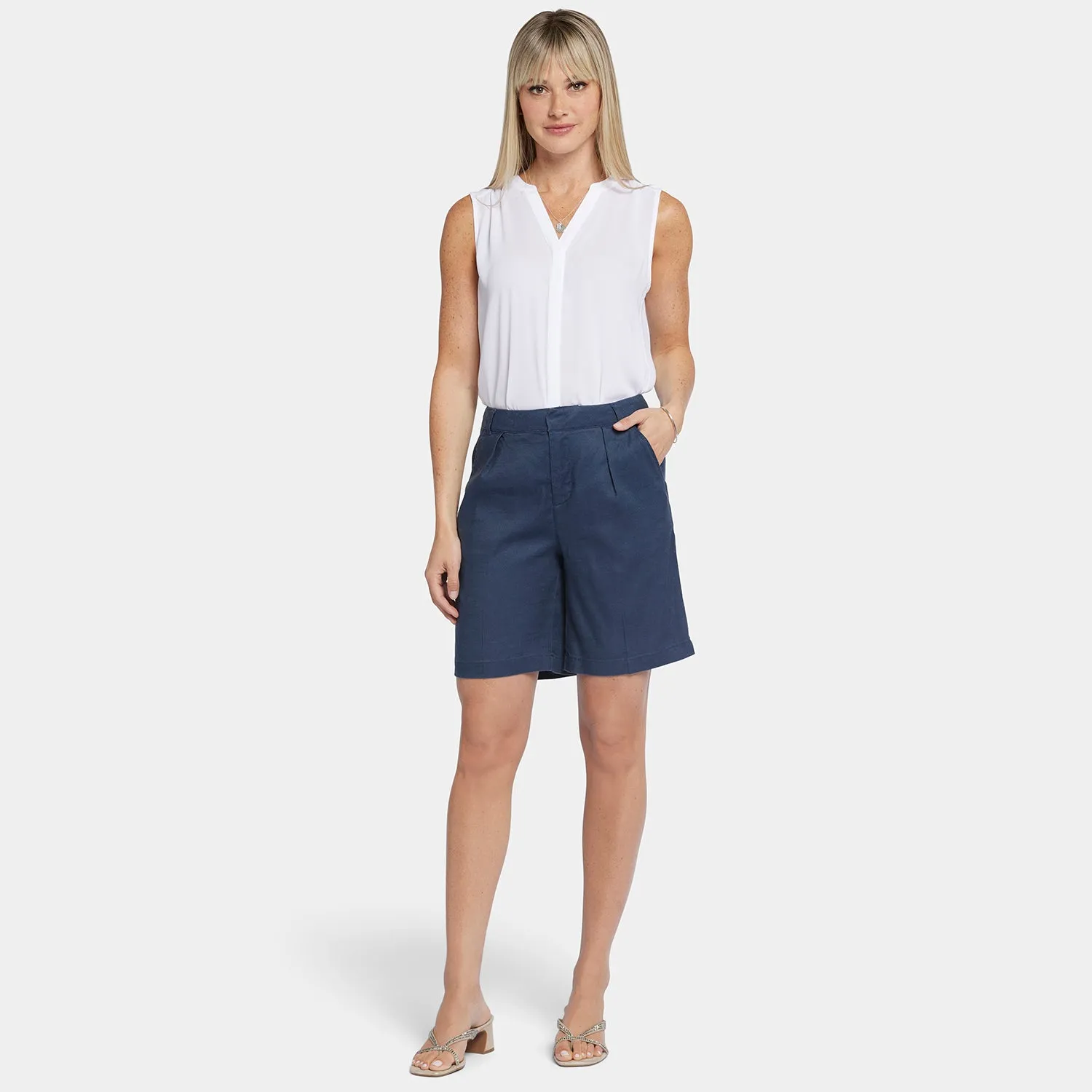 NYDJ Relaxed Shorts Oxford Navy Stretch-Leinen kurz