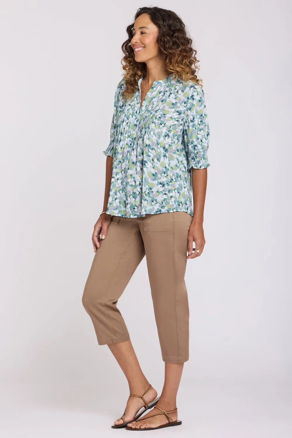 NYDJ Pleated Kurzarm Bluse Bloomington Falten