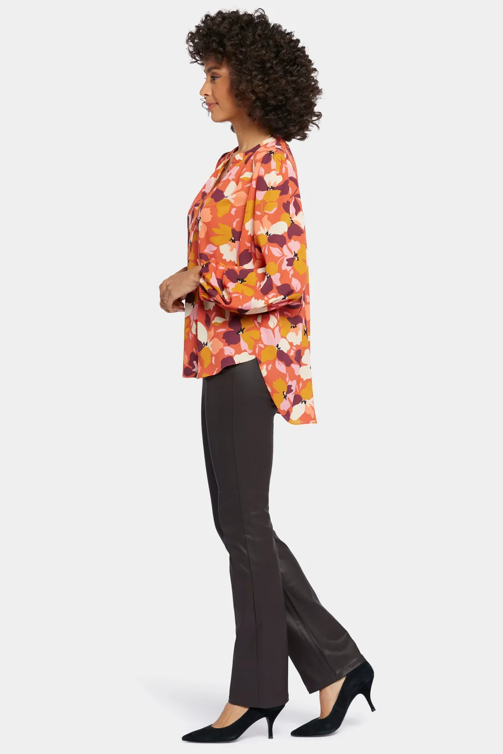 NYDJ Puff Sleeve Popover Top Gingervale Orange